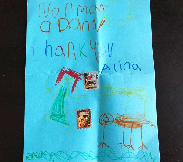 Thank you letter to Norman and Danny from Alina